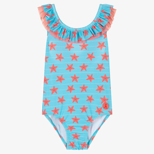 Tutto Piccolo-Girls Blue Starfish Print Swimsuit | Childrensalon Outlet