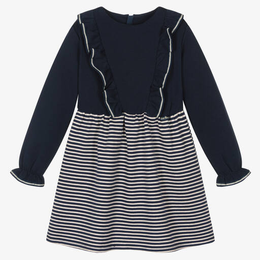 Tutto Piccolo-Girls Blue Striped Dress Set | Childrensalon Outlet