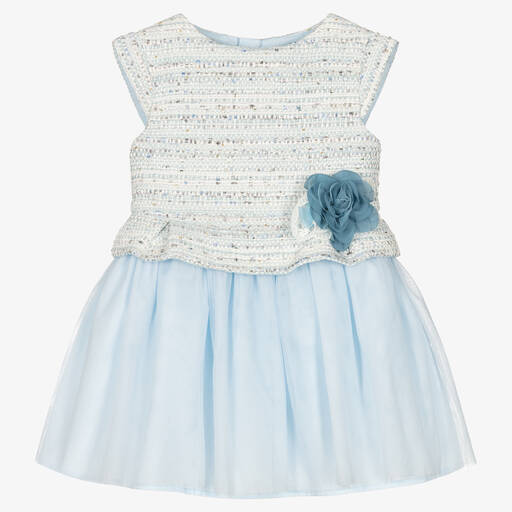 Tutto Piccolo-Голубое платье из твида и тюля | Childrensalon Outlet