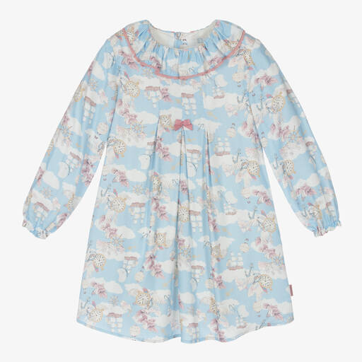 Tutto Piccolo-Голубое платье из вискозы и колготки для девочек | Childrensalon Outlet