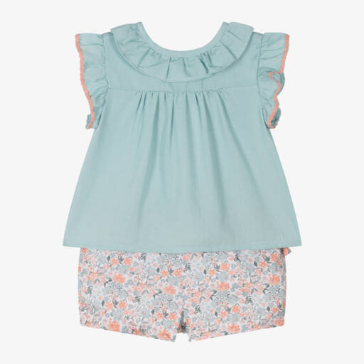 Tutto Piccolo-Легкий зеленый цветочный комплект шорт для девочек | Childrensalon Outlet