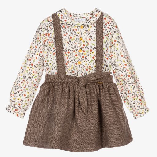 Tutto Piccolo-Girls Brown & Ivory Skirt Set | Childrensalon Outlet