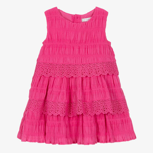 Tutto Piccolo-Girls Fuchsia Pink Shirred Cotton Dress | Childrensalon Outlet