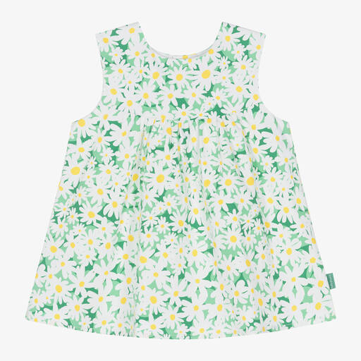 Tutto Piccolo-Girls Green Daisy Print Cotton Dress | Childrensalon Outlet