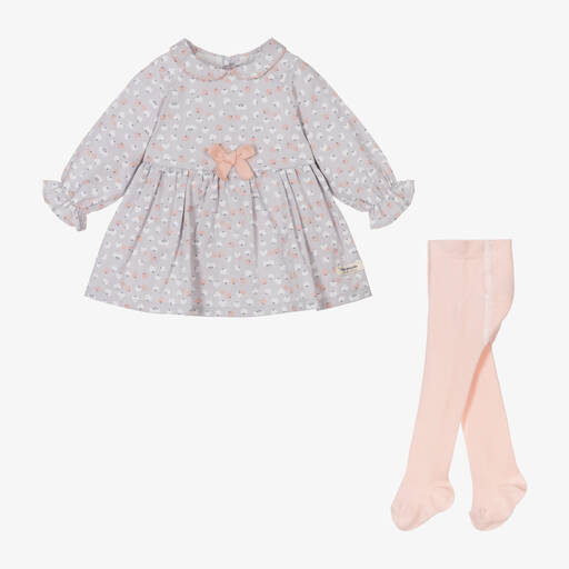 Tutto Piccolo-Girls Grey Cotton Floral Dress Set | Childrensalon Outlet