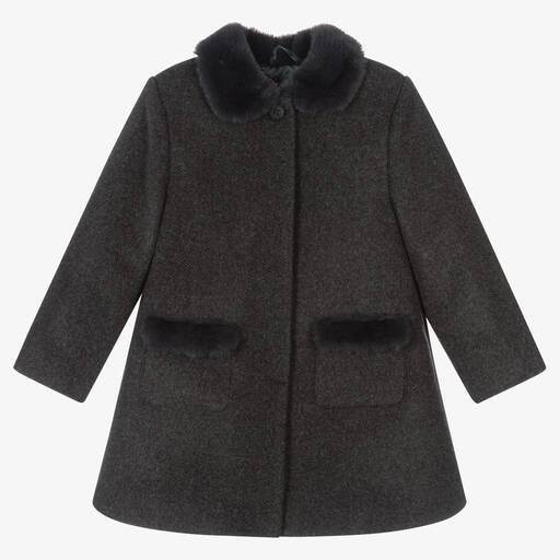 Tutto Piccolo-Серое пальто с отделкой из искусственного меха | Childrensalon Outlet