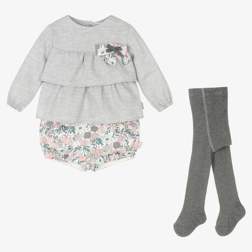 Tutto Piccolo-Серый комплект с шортами в цветочек для девочек | Childrensalon Outlet