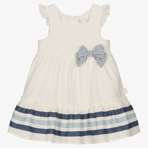 Tutto Piccolo-Gestreiftes Kleid in Elfenbein/Blau | Childrensalon Outlet