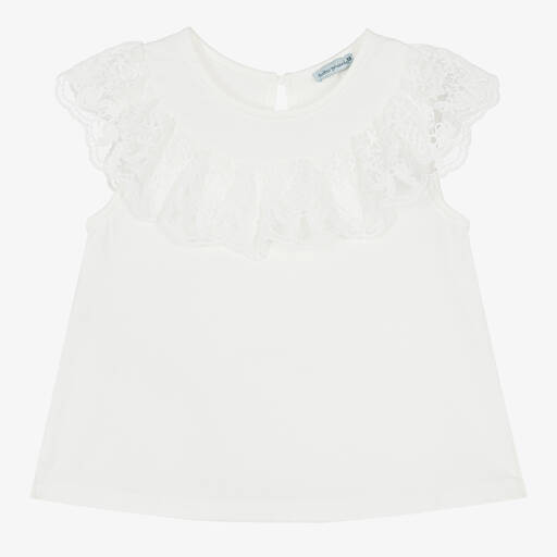 Tutto Piccolo-Girls Ivory Cotton Sleeveless T-Shirt | Childrensalon Outlet