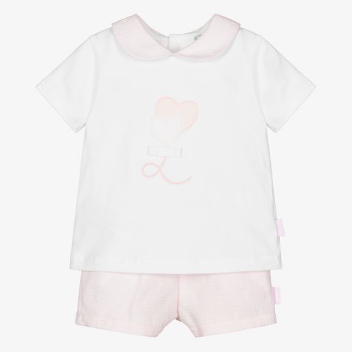 Tutto Piccolo-Girls Ivory & Pink Shorts Set | Childrensalon Outlet