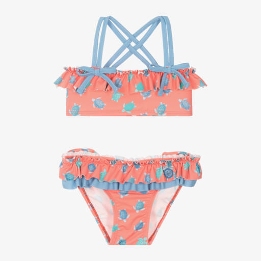 Tutto Piccolo-Girls Orange & Blue Turtle Bikini | Childrensalon Outlet