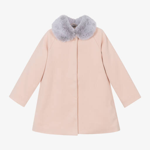 Tutto Piccolo-Girls Pale Pink Fur Trim Coat | Childrensalon Outlet