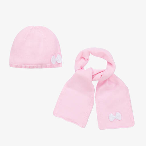 Tutto Piccolo-Girls Pink Cotton Knit Hat & Scarf Set | Childrensalon Outlet