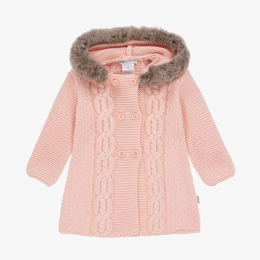 Tutto Piccolo-Girls Pink Cotton Knitted Pram Coat | Childrensalon Outlet