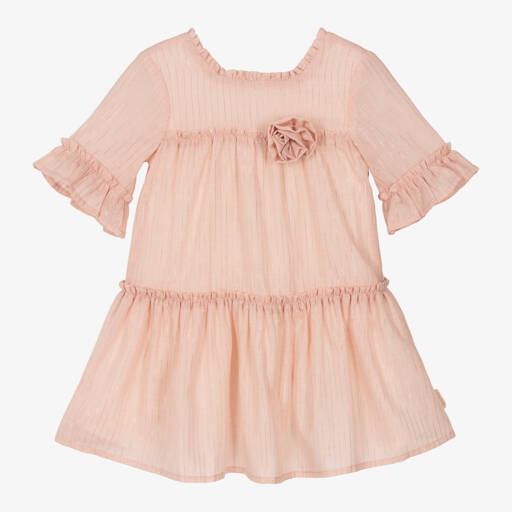 Tutto Piccolo-Girls Pink Dress with Gold Stripes | Childrensalon Outlet
