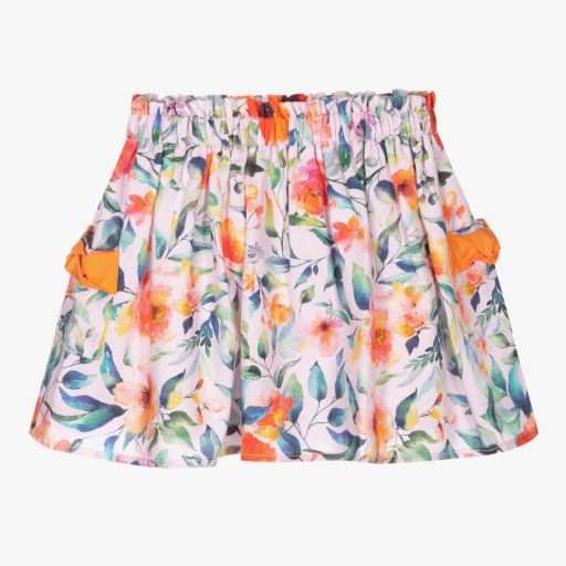 Tutto Piccolo-Girls Pink Floral Cotton Skirt | Childrensalon Outlet