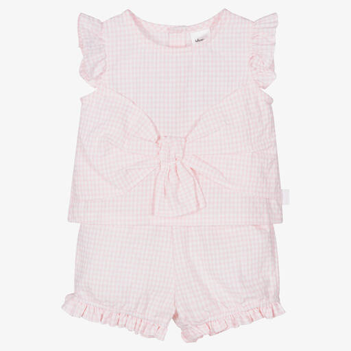 Tutto Piccolo-Girls Pink Gingham Cotton Shorts Set | Childrensalon Outlet