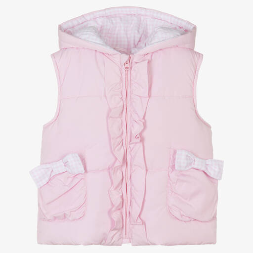 Tutto Piccolo-Girls Pink Hooded Puffer Gilet | Childrensalon Outlet