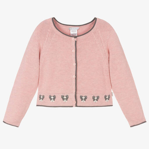 Tutto Piccolo-Girls Pink Knit Dogs Cardigan | Childrensalon Outlet