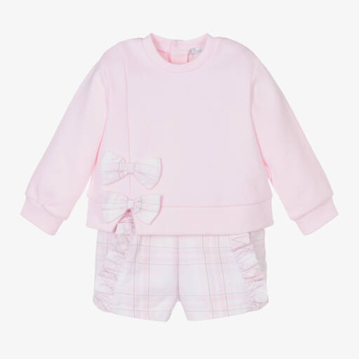 Tutto Piccolo-Girls Pink Plaid Shorts Ensemble | Childrensalon Outlet