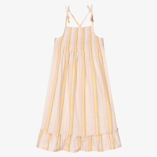 Tutto Piccolo-Розовое пляжное платье из хлопка в полоску | Childrensalon Outlet