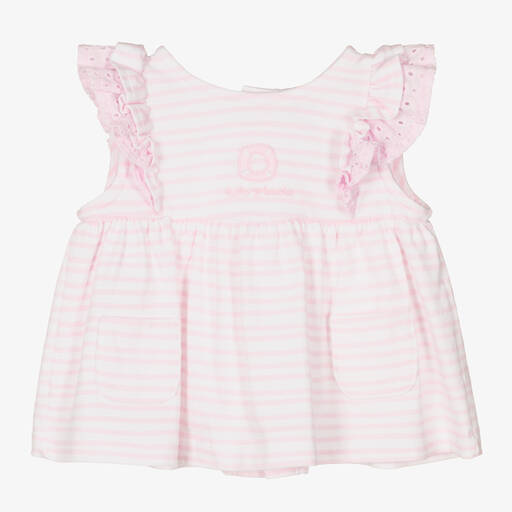 Tutto Piccolo-Розовый топ и шорты из хлопка в полоску | Childrensalon Outlet