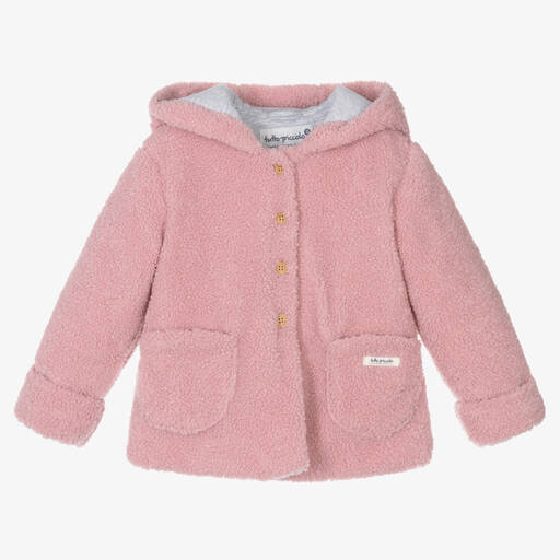 Tutto Piccolo-Girls Pink Teddy Fleece Hooded Jacket | Childrensalon Outlet