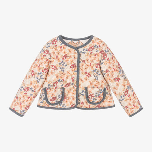 Tutto Piccolo-Girls Quilted Beige Floral Coat | Childrensalon Outlet