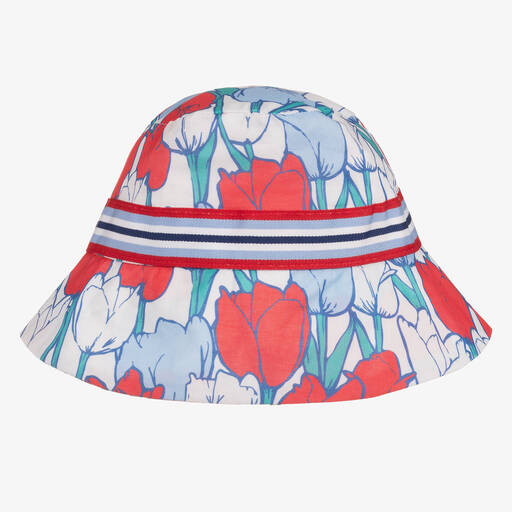 Tutto Piccolo-Girls Red & Blue Floral Cotton Hat | Childrensalon Outlet