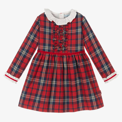 Tutto Piccolo-طقم فستان قطن تارتان لون أحمر وأزرق | Childrensalon Outlet