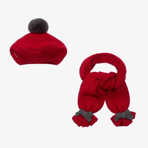 Tutto Piccolo-Girls Red Cotton Knit Hat & Scarf Set | Childrensalon Outlet