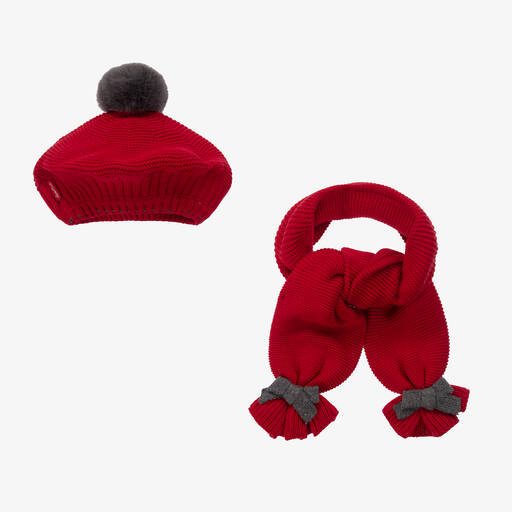 Tutto Piccolo-Красная трикотажная шапка и шарф | Childrensalon Outlet