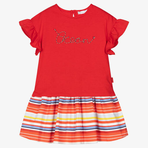 Tutto Piccolo-طقم تنورة قطن جيرسي مقلم لون أحمر | Childrensalon Outlet