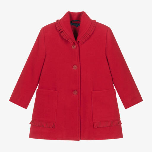 Tutto Piccolo-Girls Scarlet Fringed Overcoat | Childrensalon Outlet