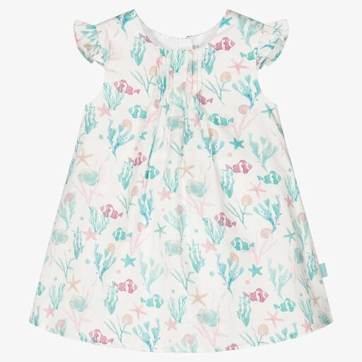 Tutto Piccolo-Girls White & Green Cotton Dress | Childrensalon Outlet