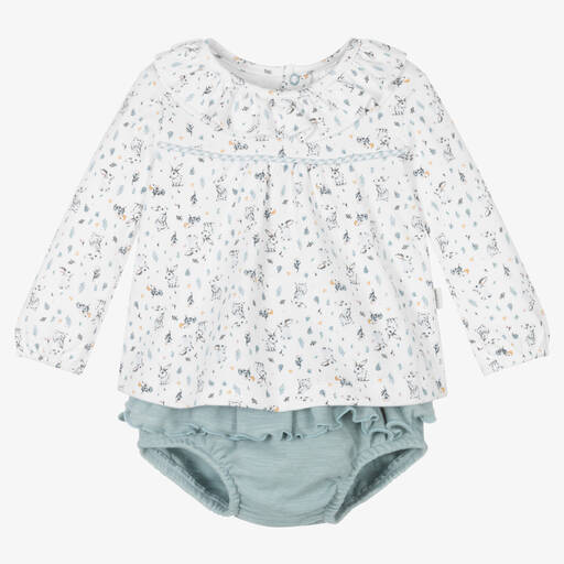 Tutto Piccolo-Белая блузка и зеленые шорты для девочек | Childrensalon Outlet