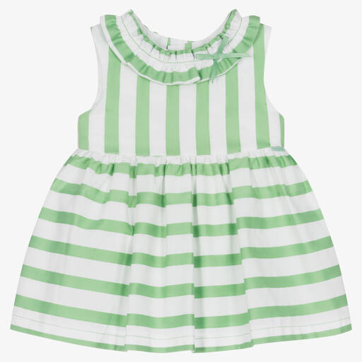 Tutto Piccolo-Белое хлопковое платье в зеленую полоску | Childrensalon Outlet