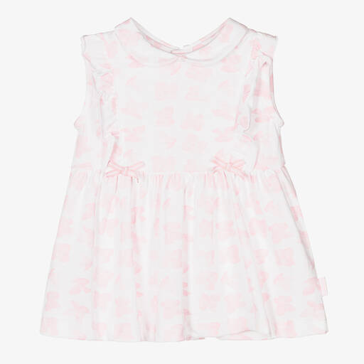 Tutto Piccolo-Girls White & Pink Cotton Floral Dress | Childrensalon Outlet