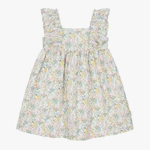 Tutto Piccolo-Girls White & Yellow Floral Cotton Dress | Childrensalon Outlet