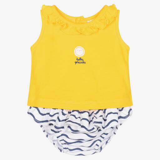Tutto Piccolo-Girls Yellow & Blue Stripe Cotton Shorts Set | Childrensalon Outlet