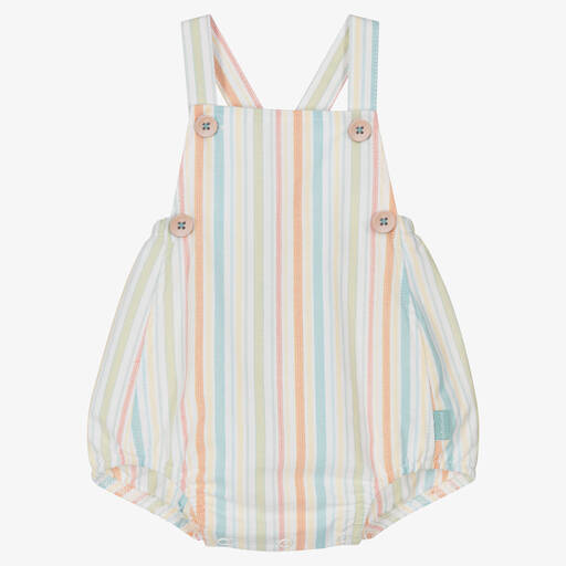 Tutto Piccolo-Green & Blue Striped Baby Cotton Dungarees  | Childrensalon Outlet