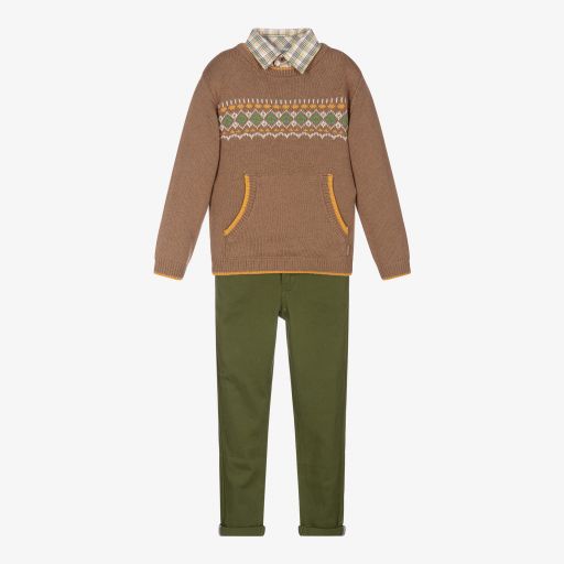 Tutto Piccolo-Green & Brown Trouser Set | Childrensalon Outlet