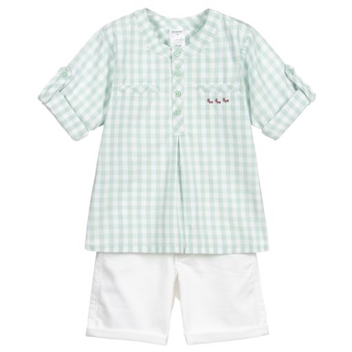 Tutto Piccolo-Green & White Check Shorts Set | Childrensalon Outlet
