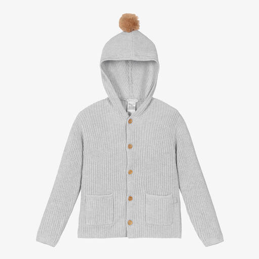 Tutto Piccolo-Grey Cotton Knit Hooded Cardigan | Childrensalon Outlet