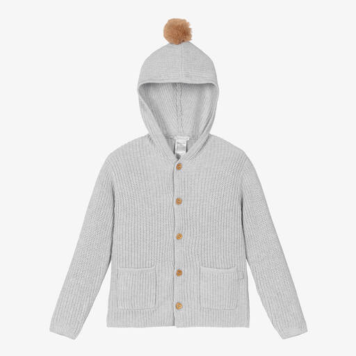 Tutto Piccolo-Grey Cotton Knit Hooded Cardigan | Childrensalon Outlet