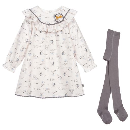 Tutto Piccolo-Кремовое платье из хлопка с колготками | Childrensalon Outlet