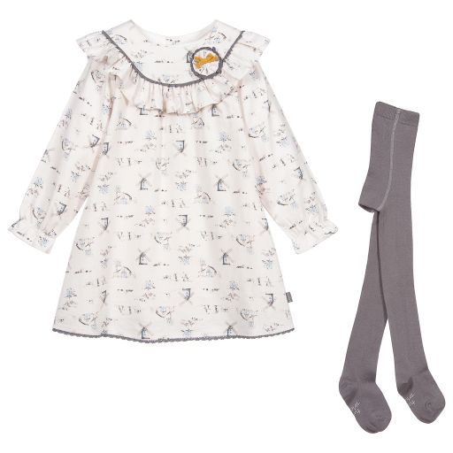 Tutto Piccolo-Ensemble robe ivoire et collants en coton | Childrensalon Outlet