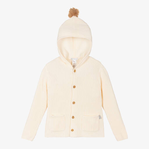 Tutto Piccolo-Ivory Cotton Knit Hooded Cardigan | Childrensalon Outlet