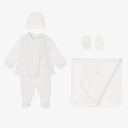 Tutto Piccolo-Ivory Cotton Velour Babysuit Set | Childrensalon Outlet