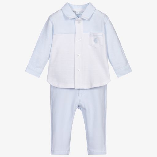 Tutto Piccolo-طقم بنطلون قطن لون أزرق باهت وأبيض للأولاد | Childrensalon Outlet
